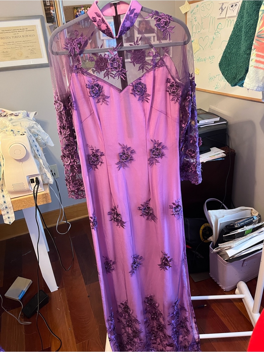 Girls' Purple Floral Embroidered Vietnamese Ao Dai formal